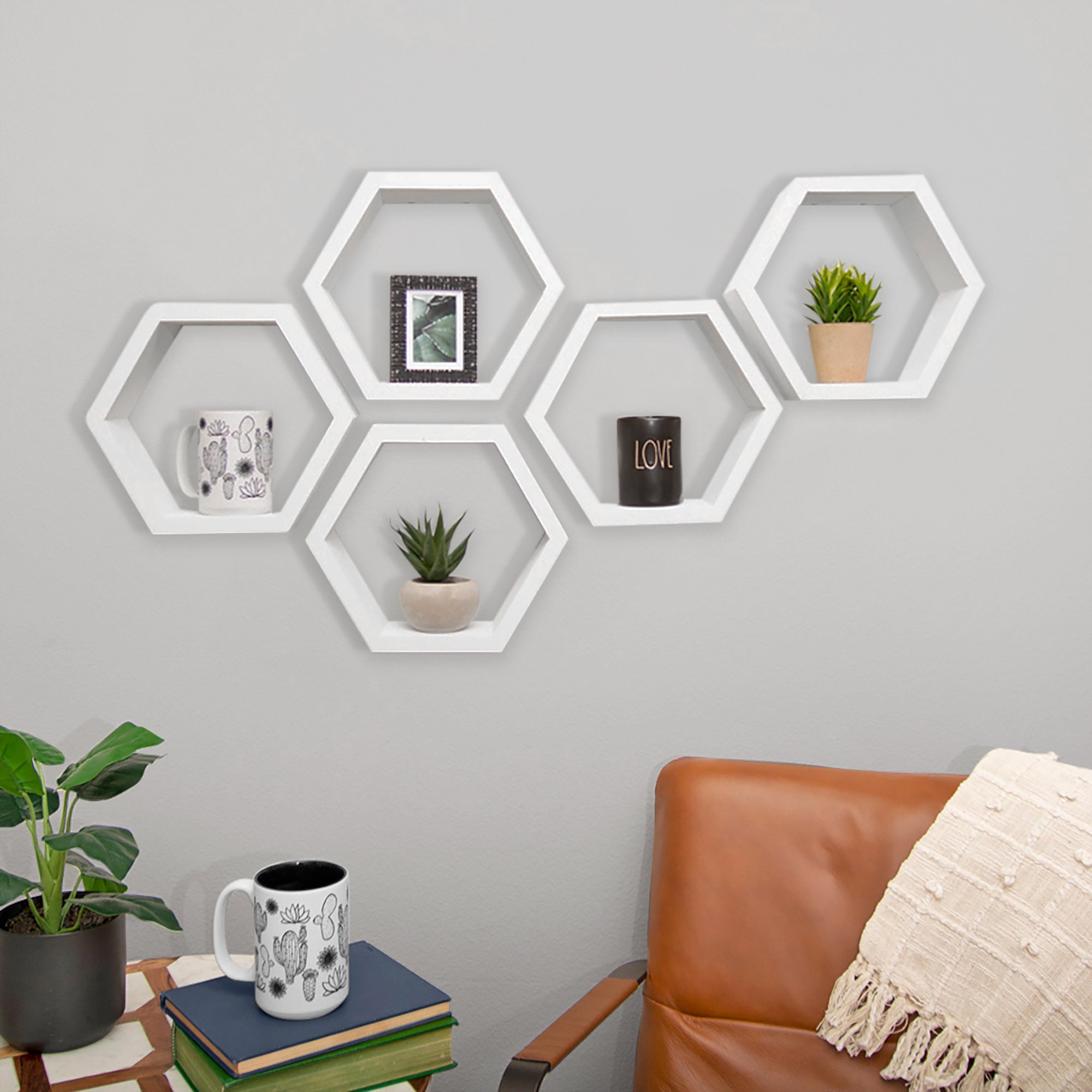 Large White Hexagon Shelves Etsy