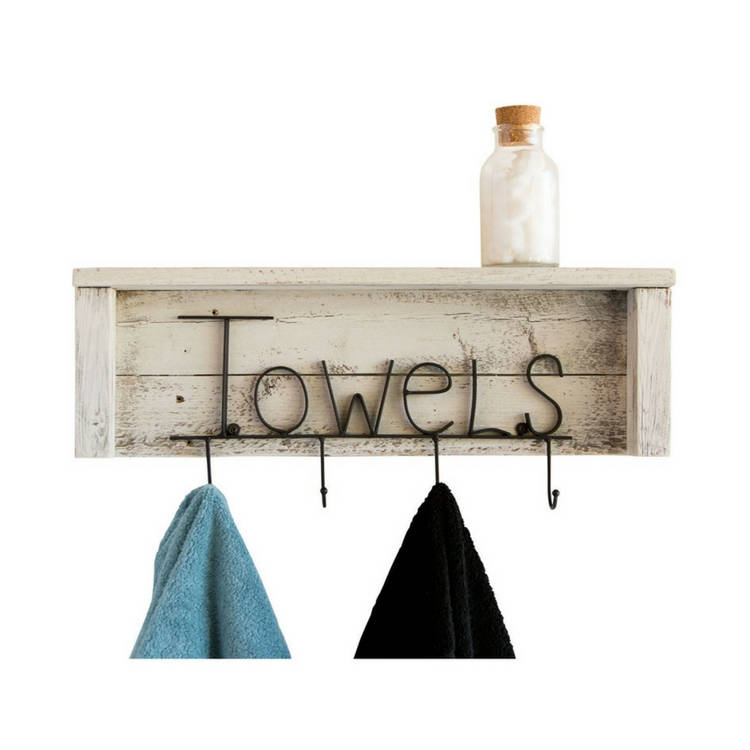 Towels Rack with Shelf on Reclaimed Wood Whitewash Etsy