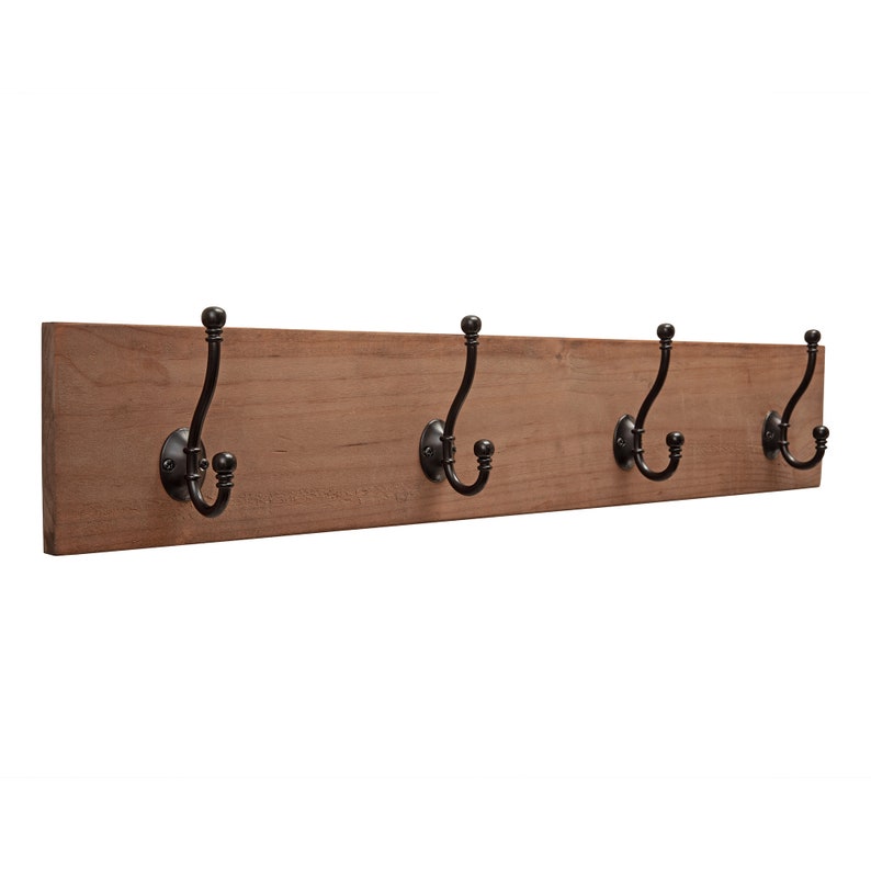 Coat Hook Board With 4 Double Hooks Walnut Stained Board Etsy