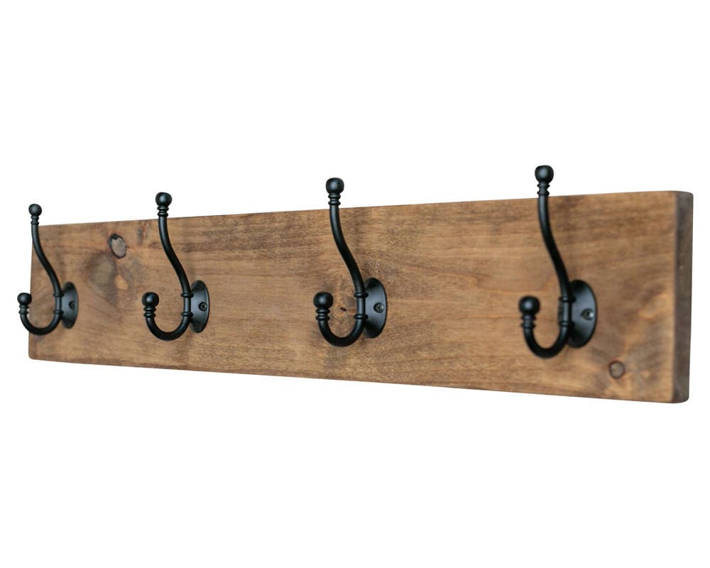 Coat Hook Board with 4 Double Hooks Walnut Stained Board Etsy