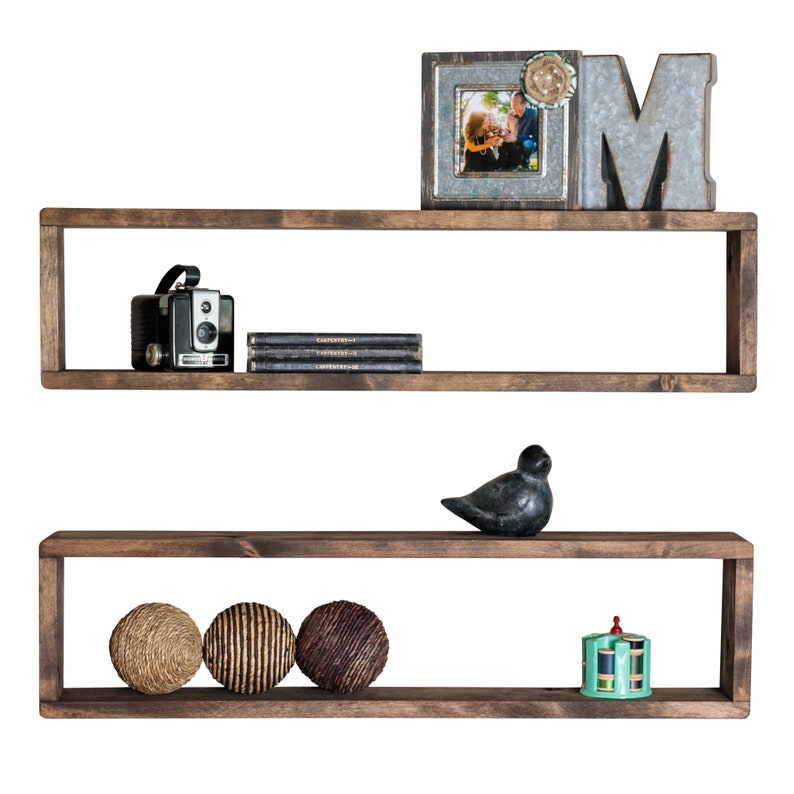 Set of 2 Long Box Shelves Stackable Made from Solid Wood Etsy