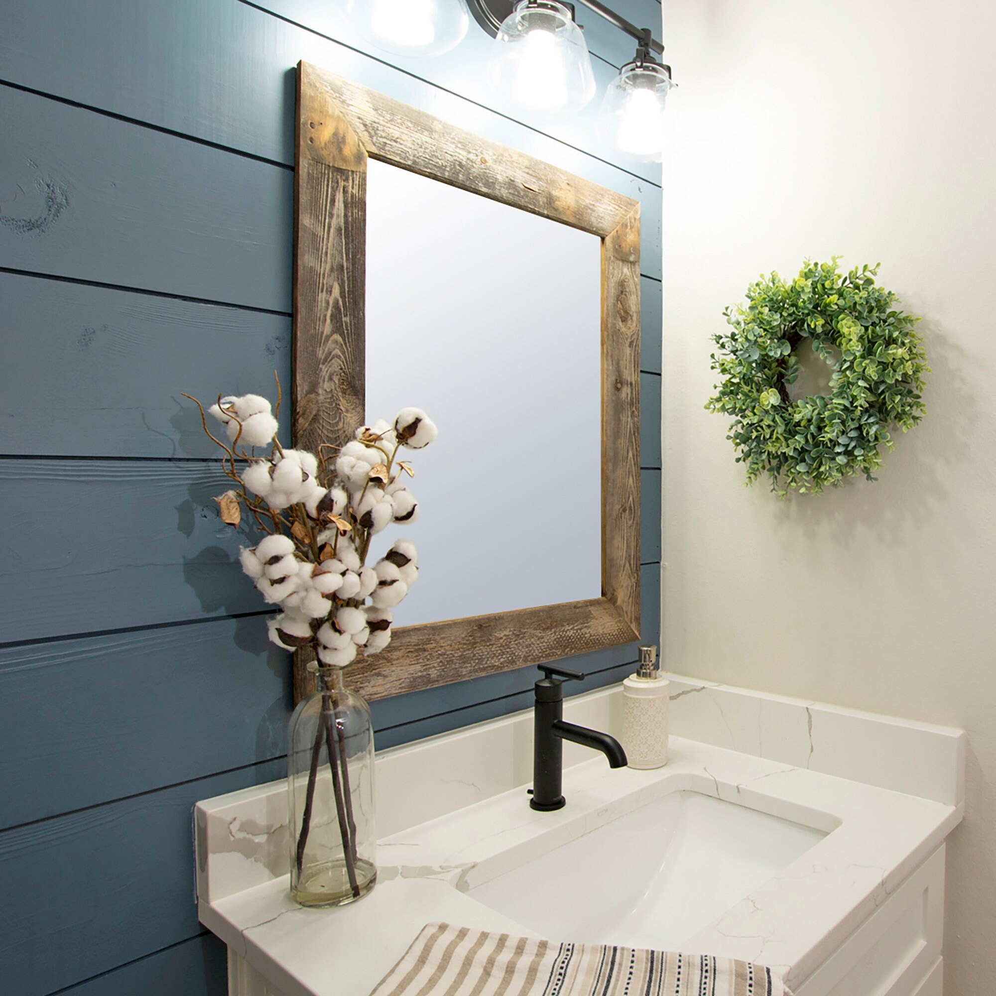Barnwood Vanity Mirror 24 X 31 Natural Etsy