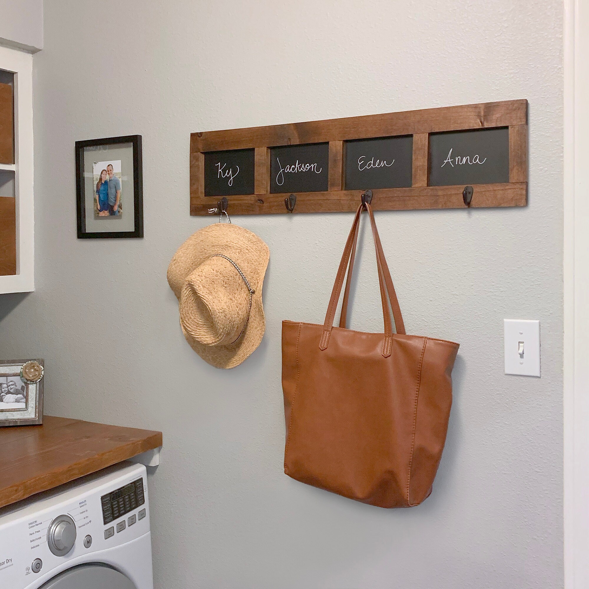 Chalkboard Coat and Towel Rack with 4 Hooks Walnut Finish Etsy