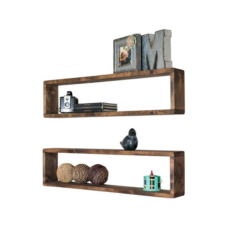 Set Of 2 Long Box Shelves Stackable Made From Solid Wood