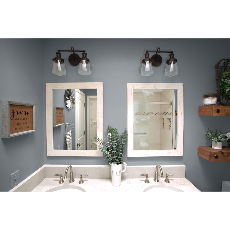 Set of 2 Farmhouse Bathroom Mirrors 24 x 31 White Etsy
