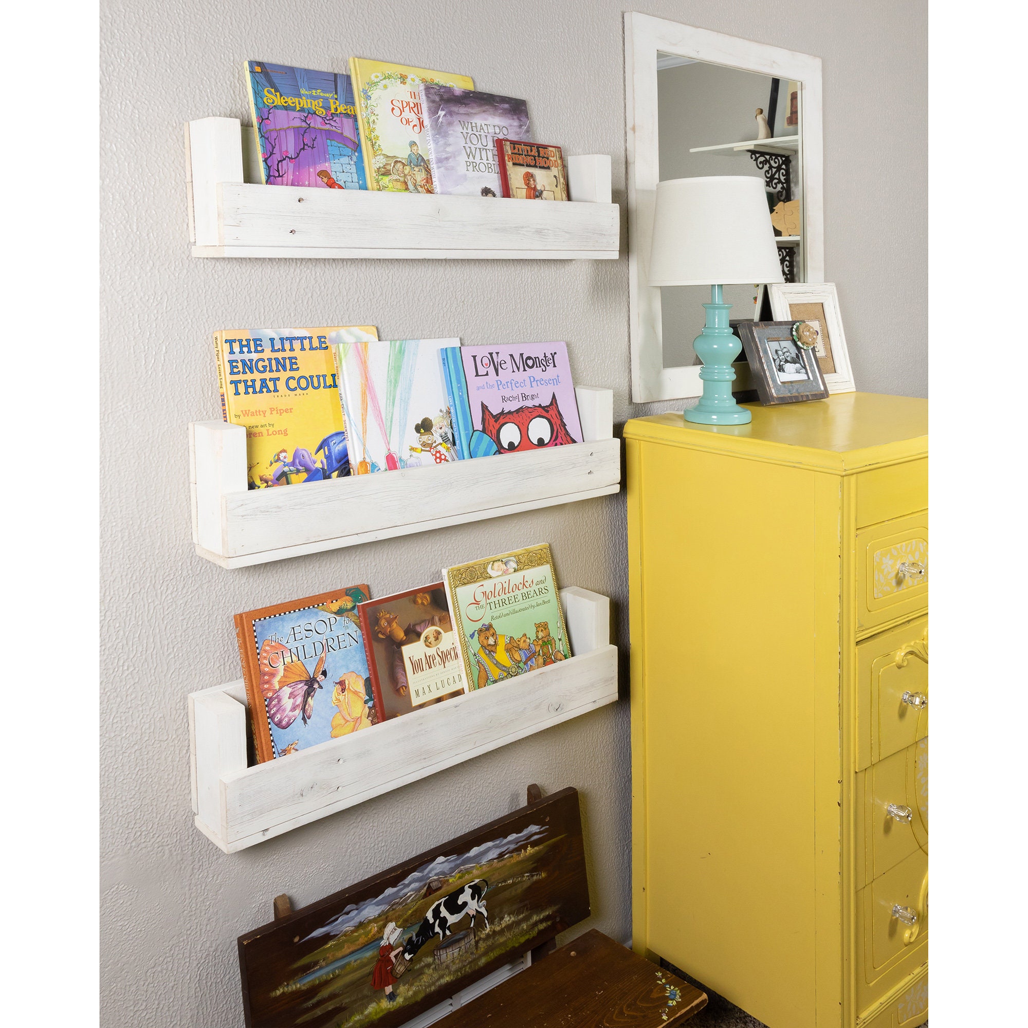 Nursery Bookshelves 28 Inch Set of 3 Whitewash Etsy