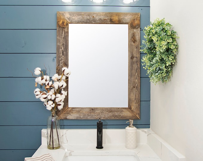 Barnwood Vanity Mirror 24 X 31 Natural Etsy
