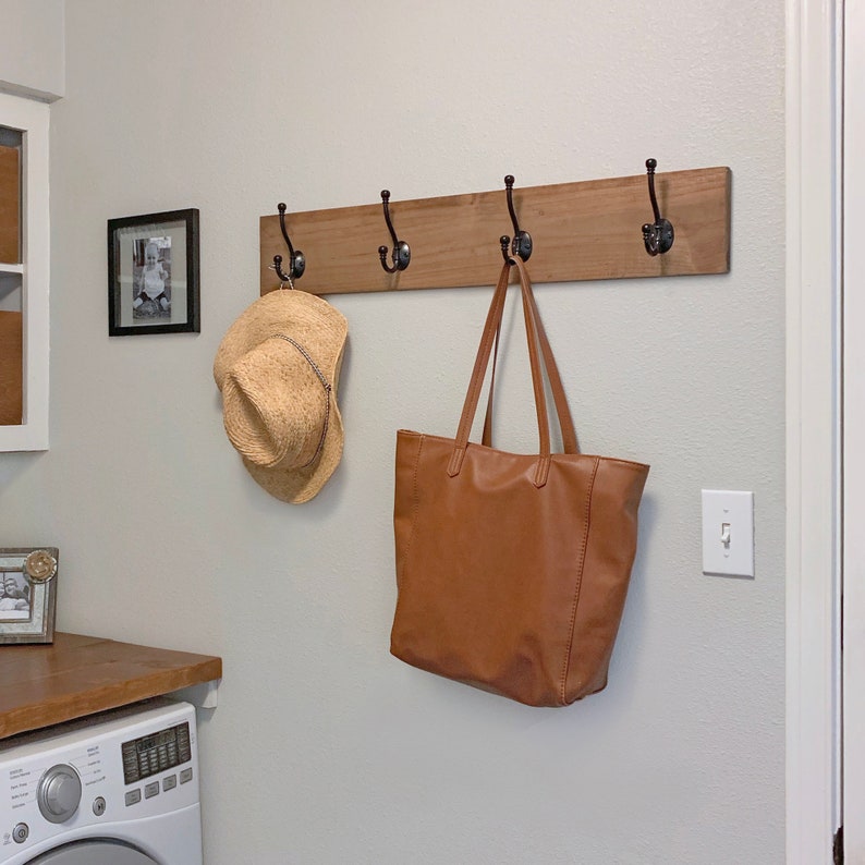 Coat Hook Board with 4 Double Hooks Walnut Stained Board Etsy