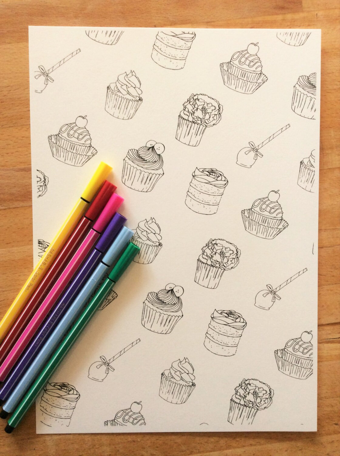 Download Cupcake Wallpaper Colouring Book Page Adult Colouring Book Etsy