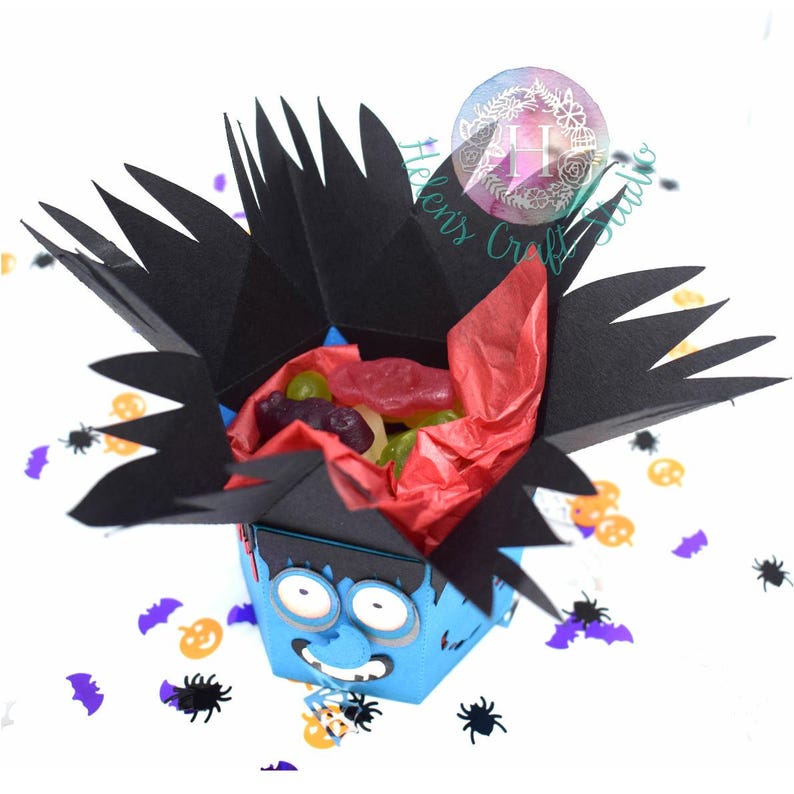 Download Zombie Halloween Treat Box SVG DXF and PDF file Hexagon | Etsy