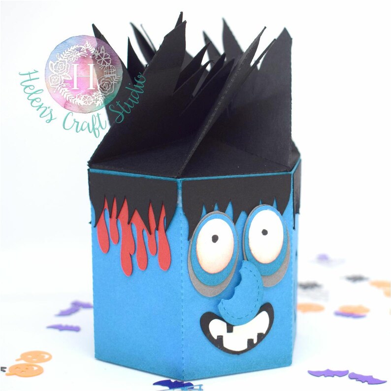 Download Zombie Halloween Treat Box SVG DXF and PDF file Hexagon | Etsy