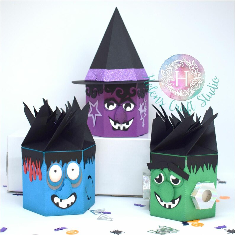 Download Witch Zombie and frankenstein Halloween Treat Box SVG DXF ...