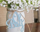 Oh Boy Decorations Baby Shower Mason Jar Tags Oh Boy Glitter Decor Oh Boy Tags Gender Reveal