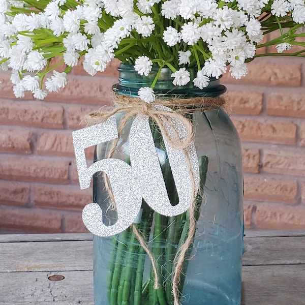 50th Birthday / Decorations For 50th Birthday / Mason Jar Centerpiece / 50 Number Decor / 50th Anniversary Decorations