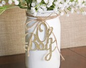 Oh Boy Baby Shower Decorations Baby Shower Mason Jar Tags Oh Boy Glitter Decor Oh Boy Tags Gender Reveal