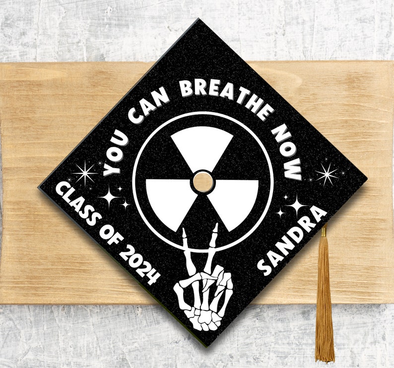 2024 Graduation Rad Tech Cap Topper / Radiology Graduation Cap / Custom Medical Cap Topper Cover / You Can Breathe Now / Personalized image 3