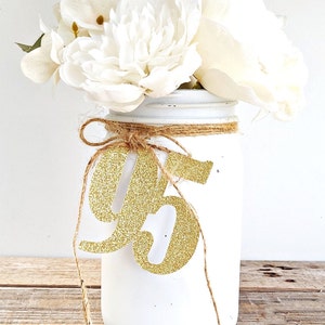95th Birthday Decorations / Number 95 Mason Jar Centerpiece / 95 Decor / 95th Anniversary Decorations