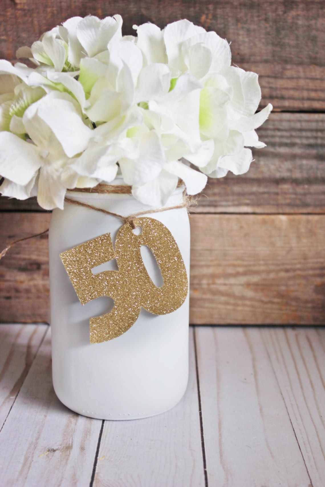 50th Birthday Decorations / Rustic 50th Mason Jar Centerpiece / Glitter ...