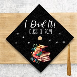 I did It Graduation Cap Topper / 2024 Grad Cap Cover / Floral Stacked Book Topper Cover / Nurse / Radiology image 3