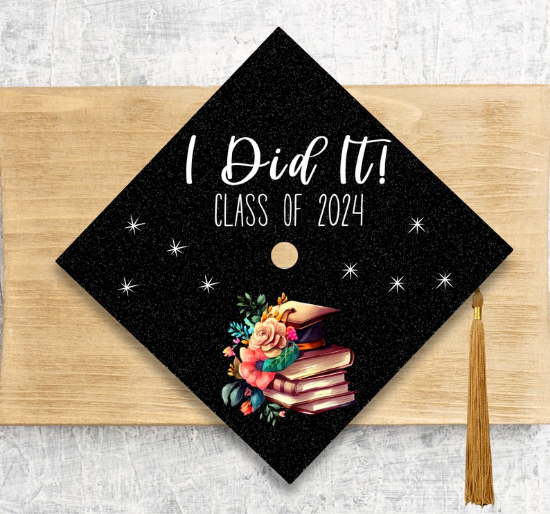 I did It Graduation Cap Topper / 2024 Grad Cap Cover / Floral Stacked Book Topper Cover / Nurse / Radiology image 3