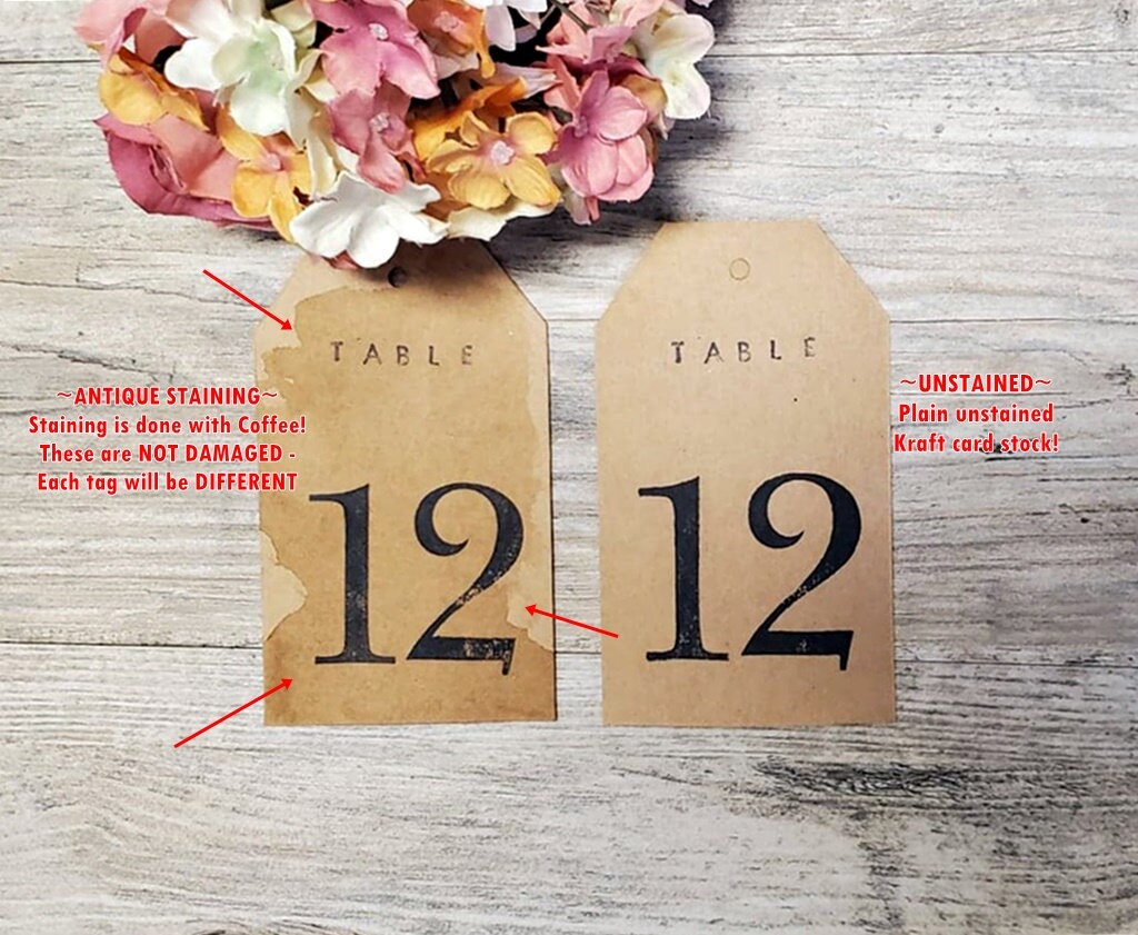 1 antique table number . rustic woodland tag . kraft paper Etsy