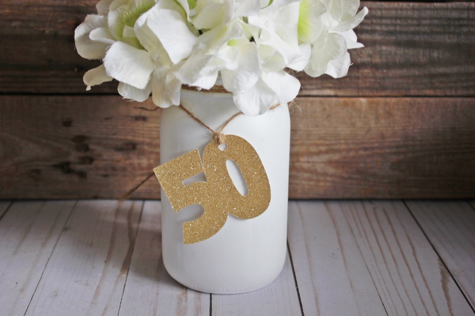 50th Birthday Decorations / Rustic 50th Mason Jar Centerpiece / Glitter ...