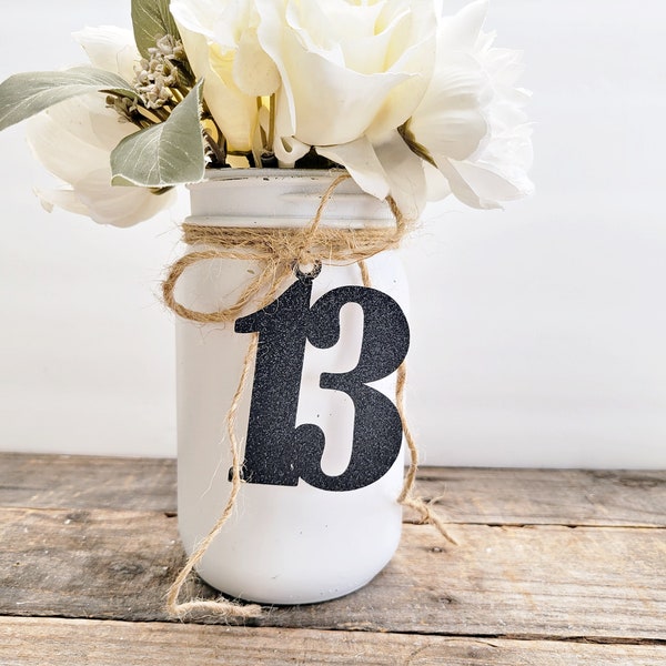 13th Birthday Decorations / Number 13 Mason Jar Centerpiece / 13 Decor / Glitter Thirteen Birthday Decorations