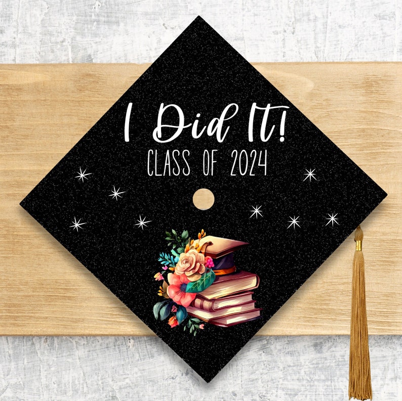I did It Graduation Cap Topper / 2024 Grad Cap Cover / Floral Stacked Book Topper Cover / Nurse / Radiology image 1