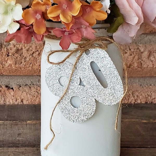 80th Birthday Decorations / Number 80 Mason Jar Centerpiece / 80 Decor / 80th Anniversary Decorations