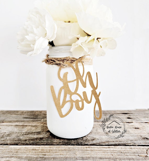 CINPIUK 20 Piezas De Centro De Mesa De Bebé Oh Baby Shower Mason Jar Etiquetas De Género Revelar Centros De Mesa Con Purpurina Dorada Decoración