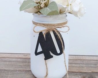 Glitter 40th Birthday Decorations / Rustic 40th Mason Jar Centerpiece / 40 Number Decor / 40th Anniversary Decorations