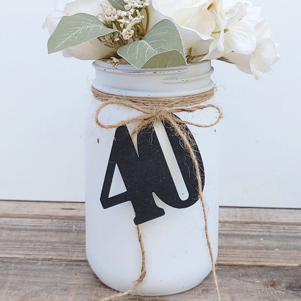 Glitter 40th Birthday Decorations / Rustic 40th Mason Jar Centerpiece / 40 Number Decor / 40th Anniversary Decorations