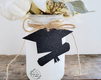 2023 Graduation Decor / Class of  2023 Cut Outs Tags / 2023 Cap Diploma Mason Jar Party Decorations / Glitter Table Decoration