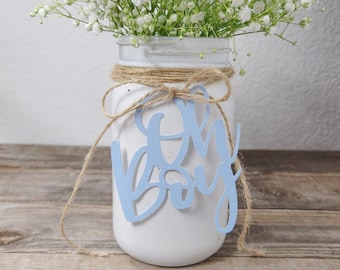 Oh Boy Decorations / Baby Shower Mason Jar Tags / Oh Boy Glitter Decor / Oh Boy Tags / Gender Reveal