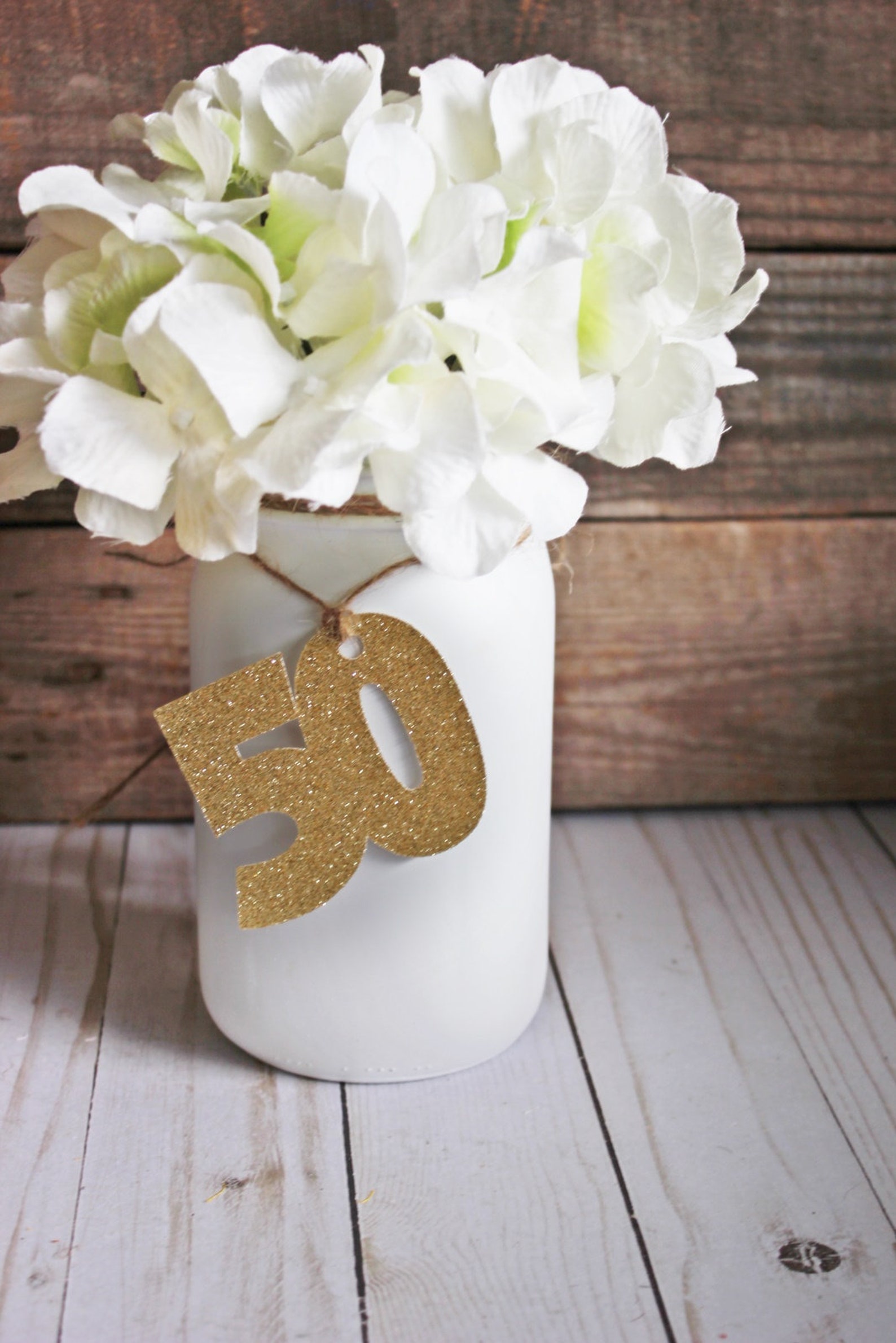 50th Birthday Decorations / Rustic 50th Mason Jar Centerpiece / Glitter ...
