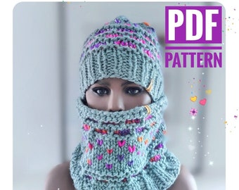 PDF *Crochet Pattern* | Bricks & Hearts Hat/Cowl Set | Knit Pattern | Colorwork | Slip Stitch | Mosaic Knitting