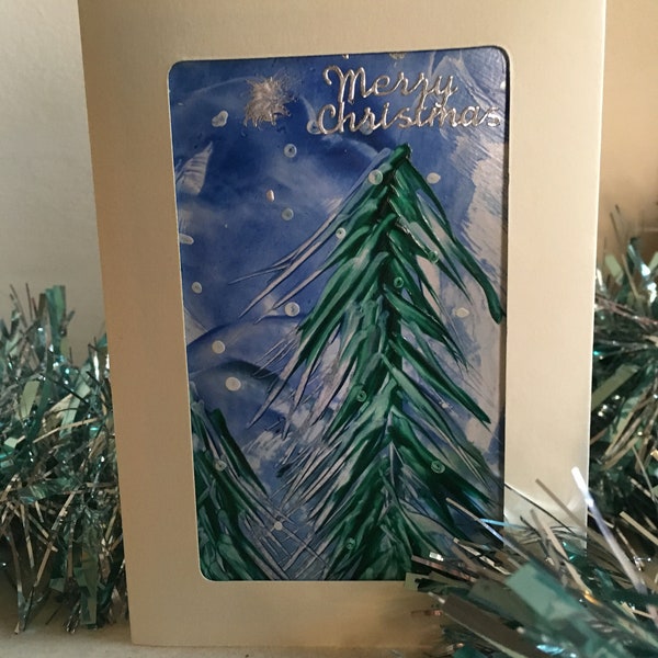 Christmas Card. Encaustic Handmade. C17