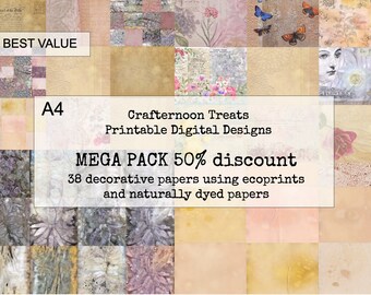A4 50% off mega bundle of 38 Digi papers from my naturally dyed, eco printed and Understated and Embellished collections. Crafternoon Treats