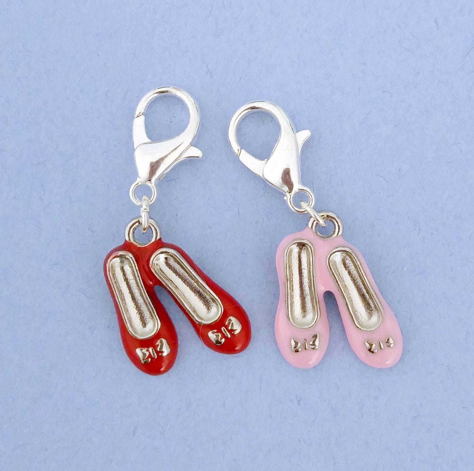 ballet shoes stitch marker set. enamel charms with silver plated components. hand made by kathryn of crafternoon treats