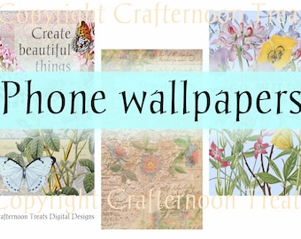 Phone wallpapers in 3 floral vintage designs with inspiring words. Digital Digital designs with install info by Crafternoon Treats