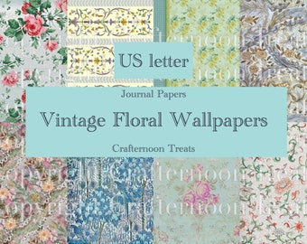 US letter Vintage Floral Wallpaper |  16 full papers for junk journaling, collaging, gift wrapping | Designed by Kathryn  Crafternoon Treats