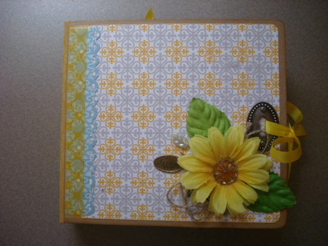 Mini Album From Chipboard Binder With Yellow Daisy and Other Materials