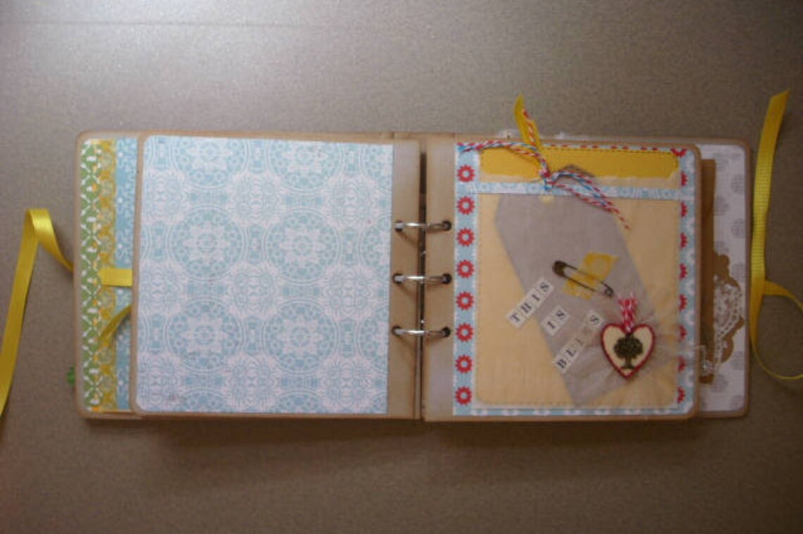 Mini Album From Chipboard Binder With Yellow Daisy and Other Materials