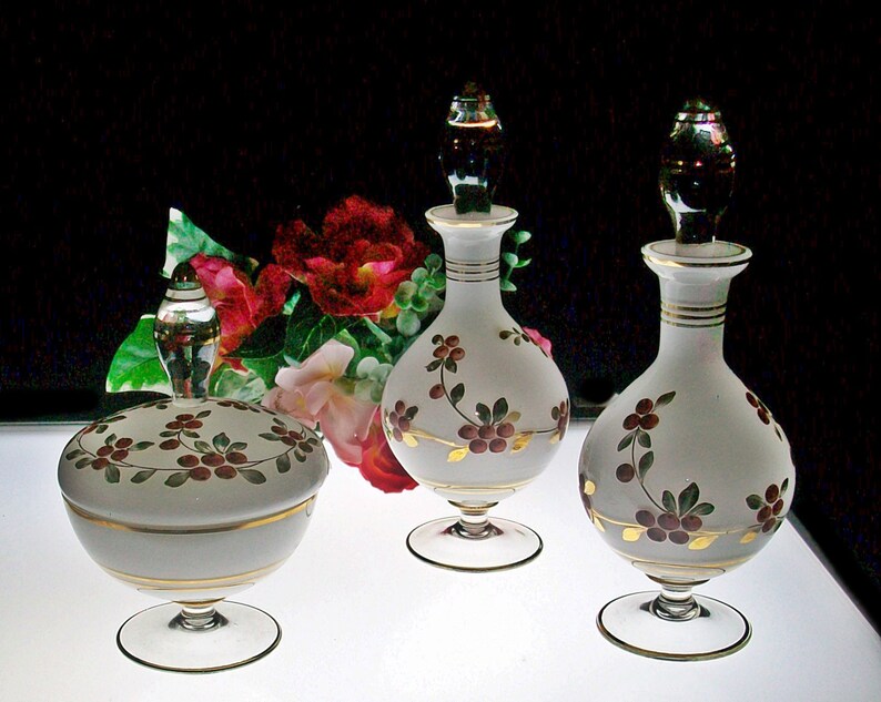 Vintage 3Piece Glass Vanity / Dresser Set Etsy