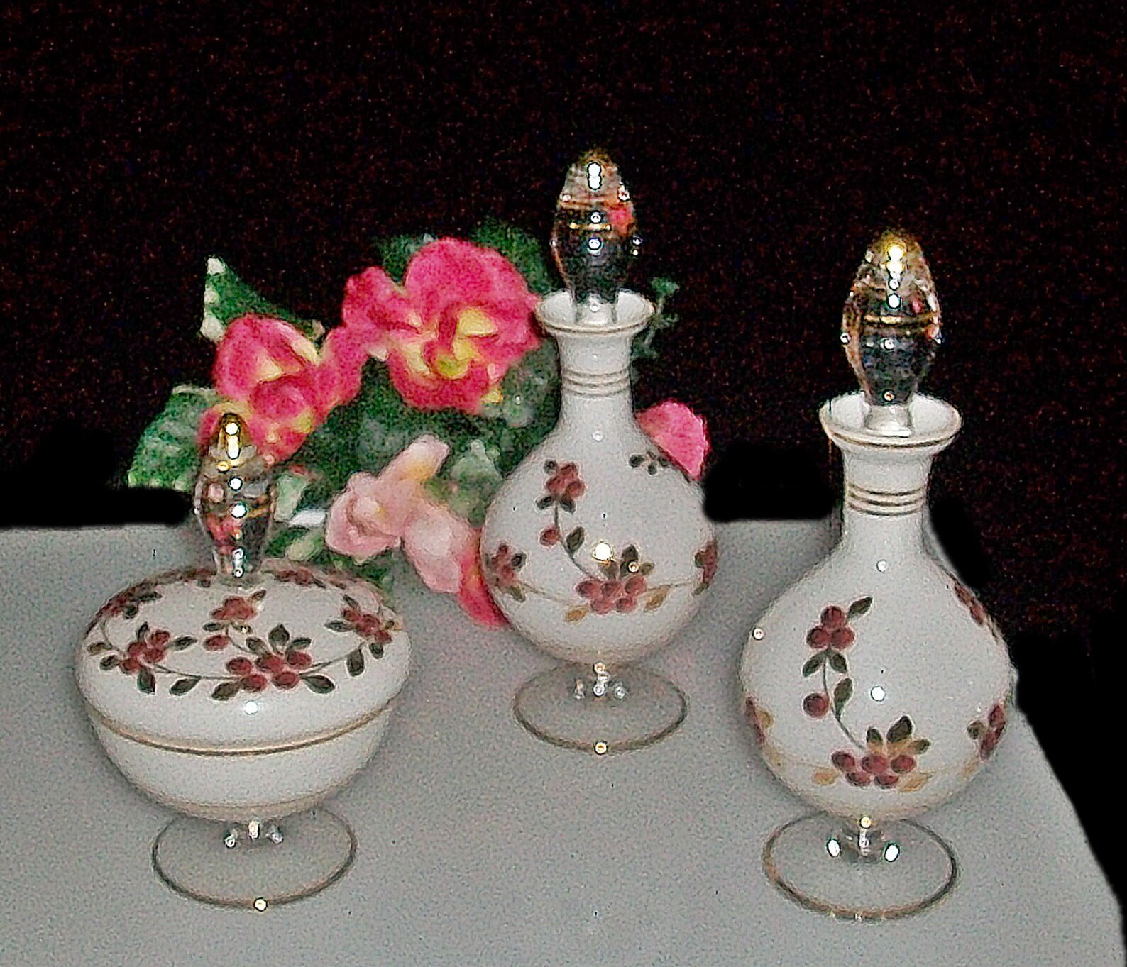 Vintage 3Piece Glass Vanity / Dresser Set Etsy