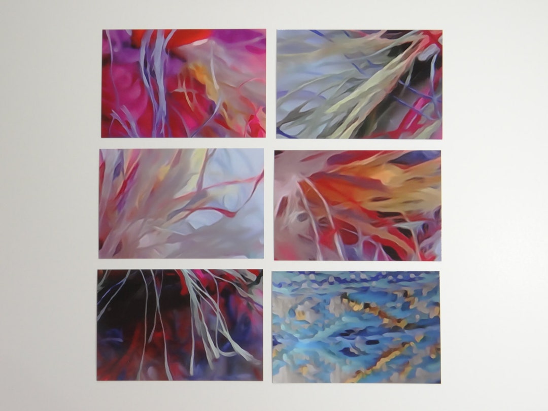 Abstract Art 4 X 6 Postcards, Photo Watercolor, Set of Six, Glossy Finish  on Front, Matte Finish on Back 