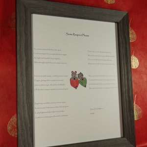 Some Respect Please Poem (Alzheimers), 11 x 14, with watercolor illustration of an elderly mouse couple sitting together taking a nap.