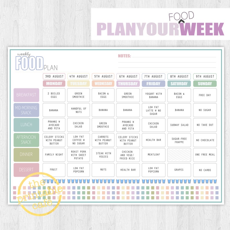 Weekly Food Plan Meal Planner Menu Planning Water Intake Etsy