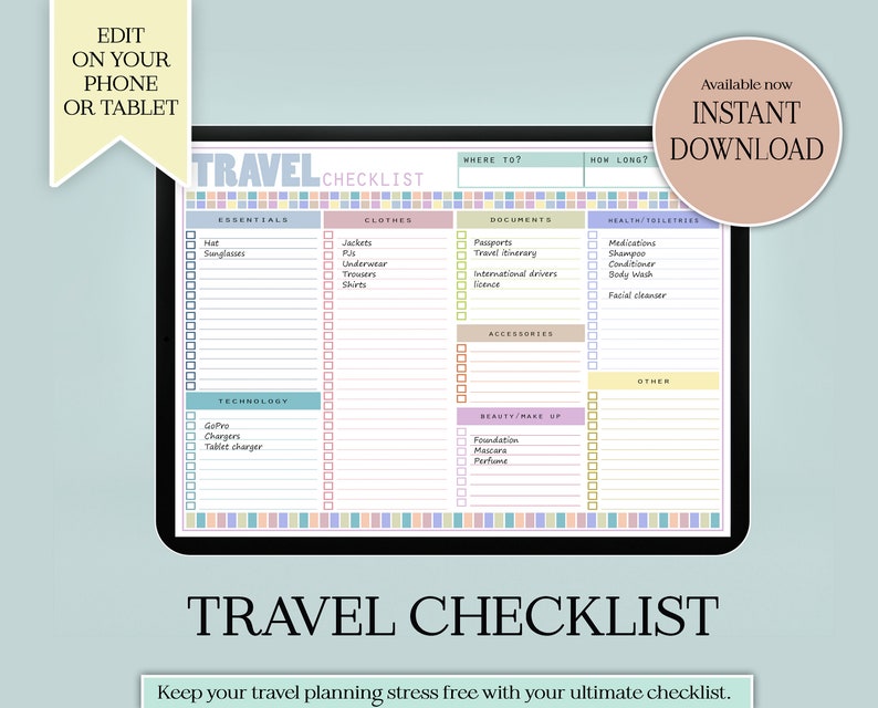 TRAVEL CHECKLIST Organize Your Travels Packing List Life - Etsy