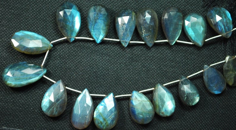 8 Inches,13 Beads Super Finest Blue Flash Labradorite Faceted Pear Shape Briolettes Size 16-14mm aprx
